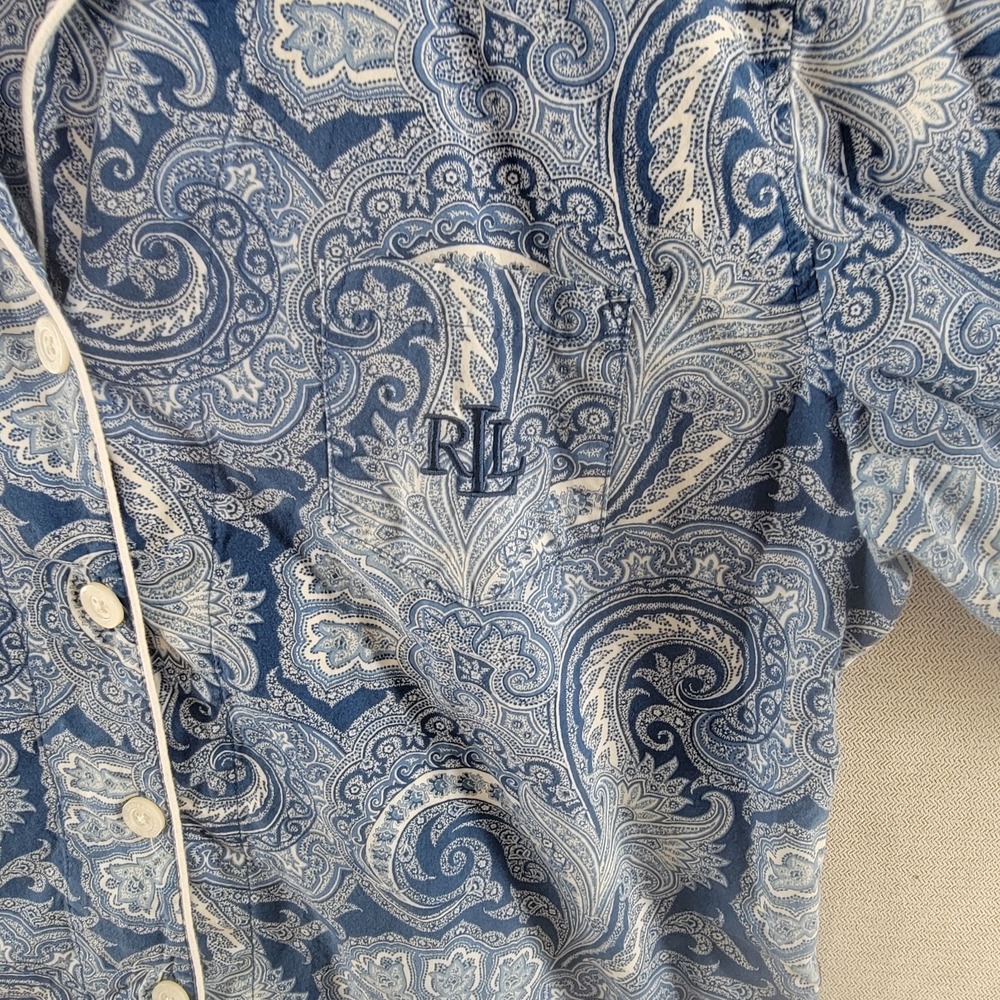 Lauren Ralph Lauren Womens Pajamas 2 Piece Paisley Set Top Pants Size Large Blue - Picture 3 of 14